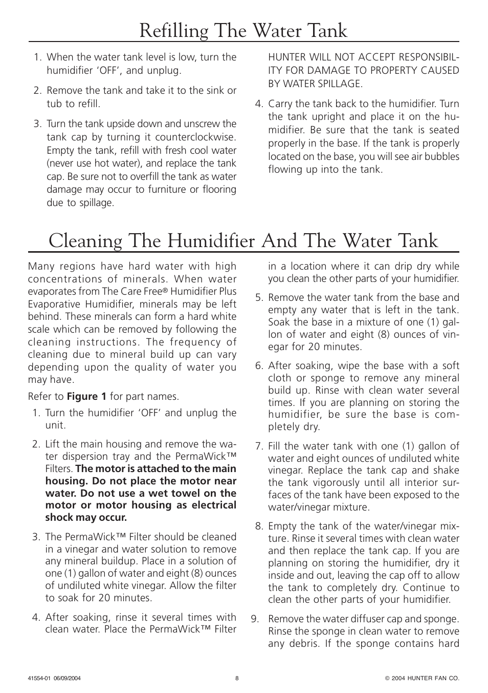Hunter Fan NiteGlo Humidifier Plus Evaporative Humidifier User Manual | Page 8 / 12