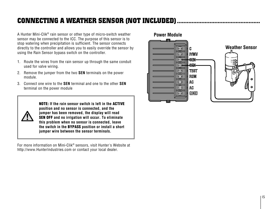 Connecting a weather sensor (not included) | Hunter Fan ICC-801PL User Manual | Page 19 / 40