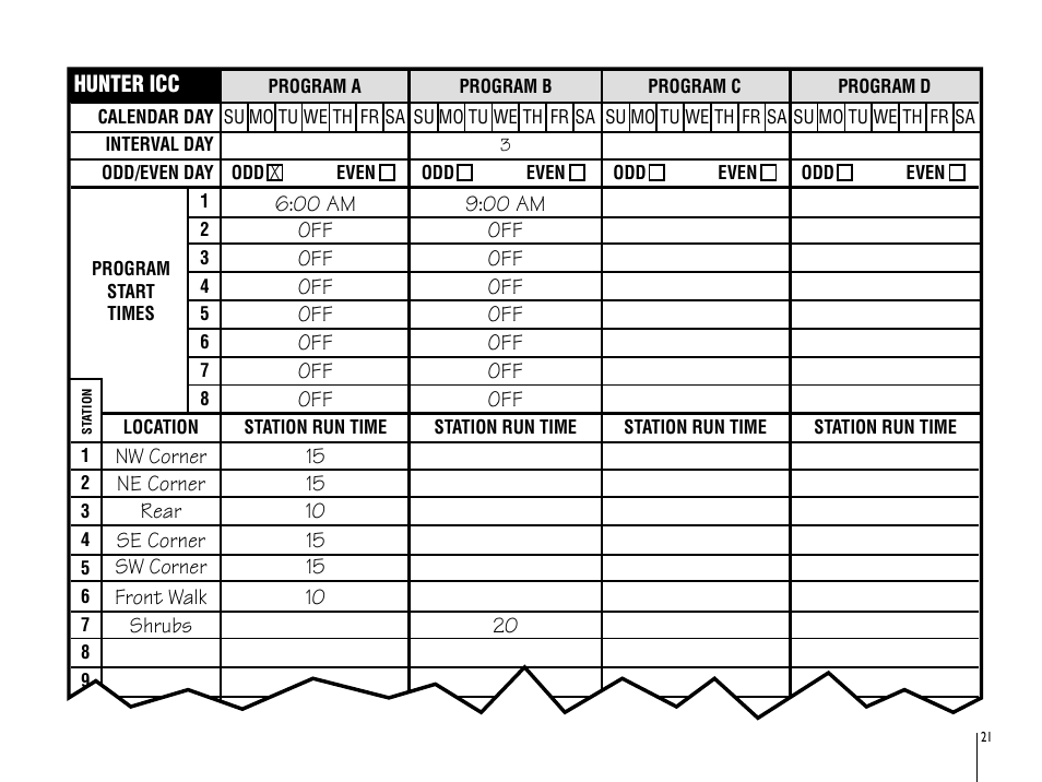 Watering schedule example | Hunter Fan ICC-801PL User Manual | Page 25 / 40