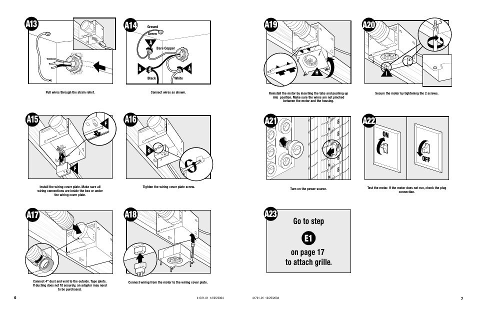 A23 e1, Go to step on page 17 to attach grille, On off | Hunter Fan ARCHITECT 90061 User Manual | Page 4 / 10