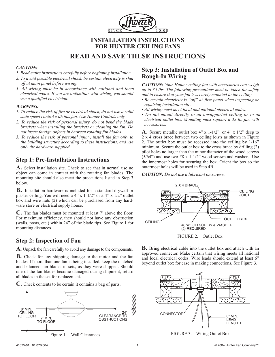 Hunter Fan 41675-01 User Manual | 8 pages