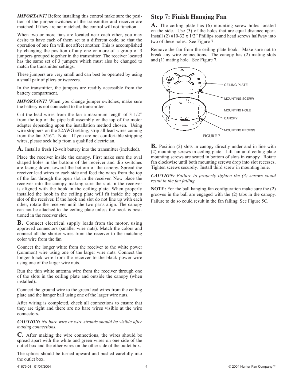 Step 7: finish hanging fan a | Hunter Fan 41675-01 User Manual | Page 4 / 8
