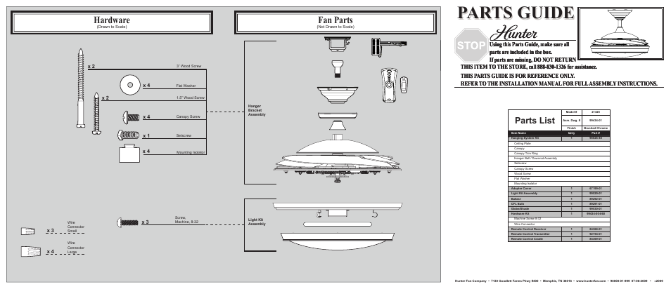 Hunter Fan 21425 User Manual | 2 pages