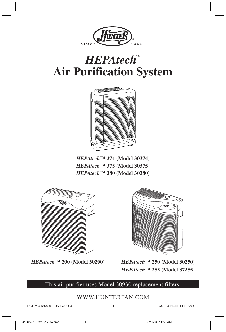 Hunter Fan 30374 User Manual | 8 pages
