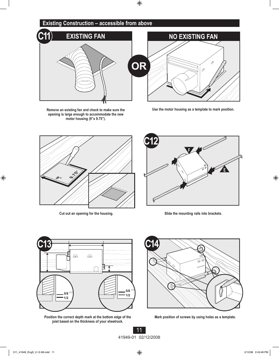 C13 c14, Existing fan, No existing fan | Hunter Fan 41949-01 User Manual | Page 11 / 40