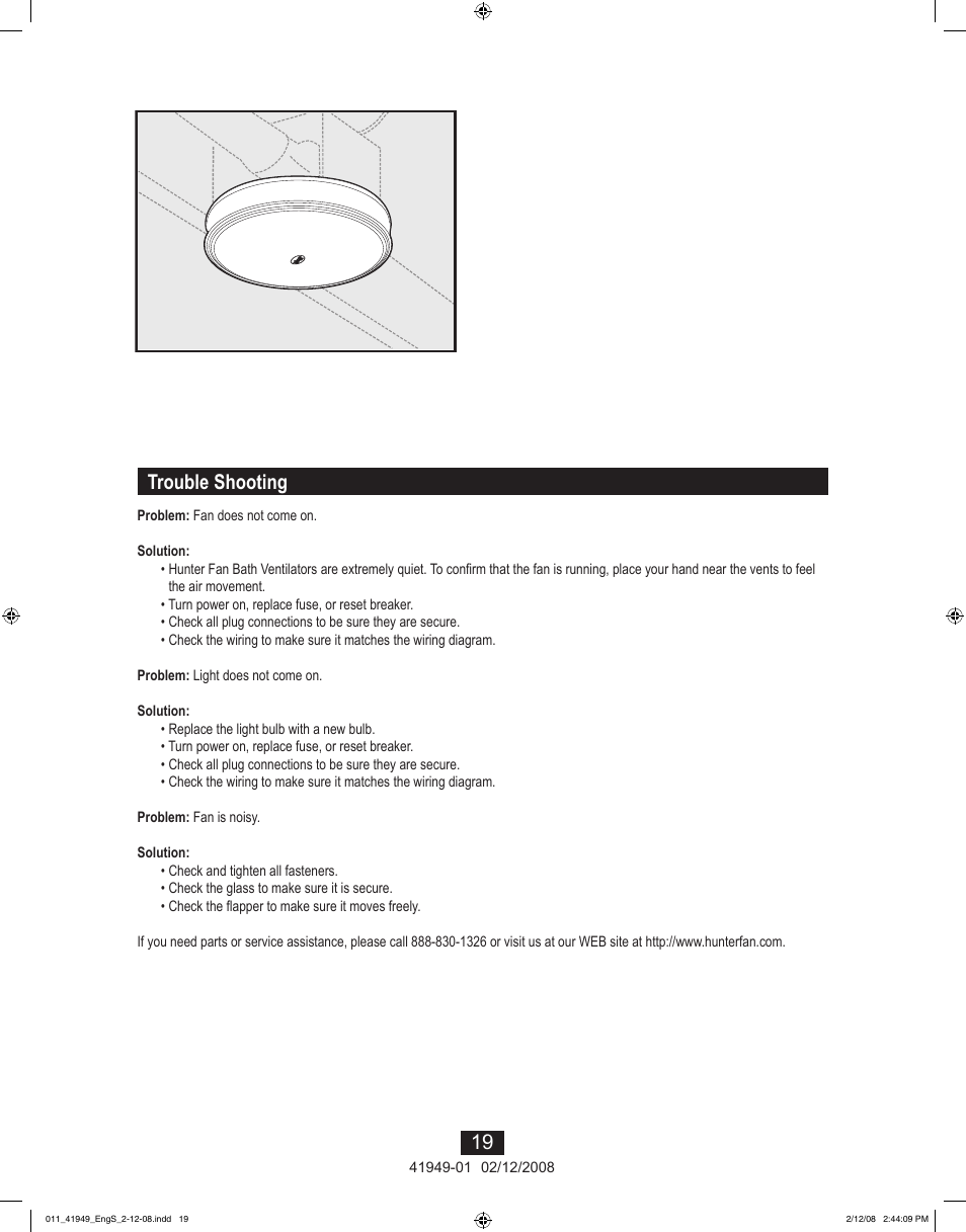 19 trouble shooting | Hunter Fan 41949-01 User Manual | Page 19 / 40