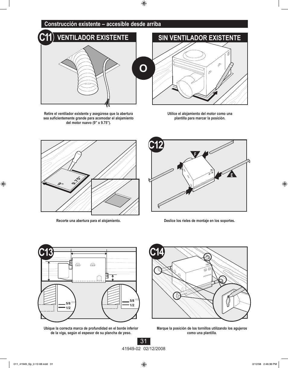 C13 c14, Ventilador existente, Sin ventilador existente | Hunter Fan 41949-01 User Manual | Page 31 / 40