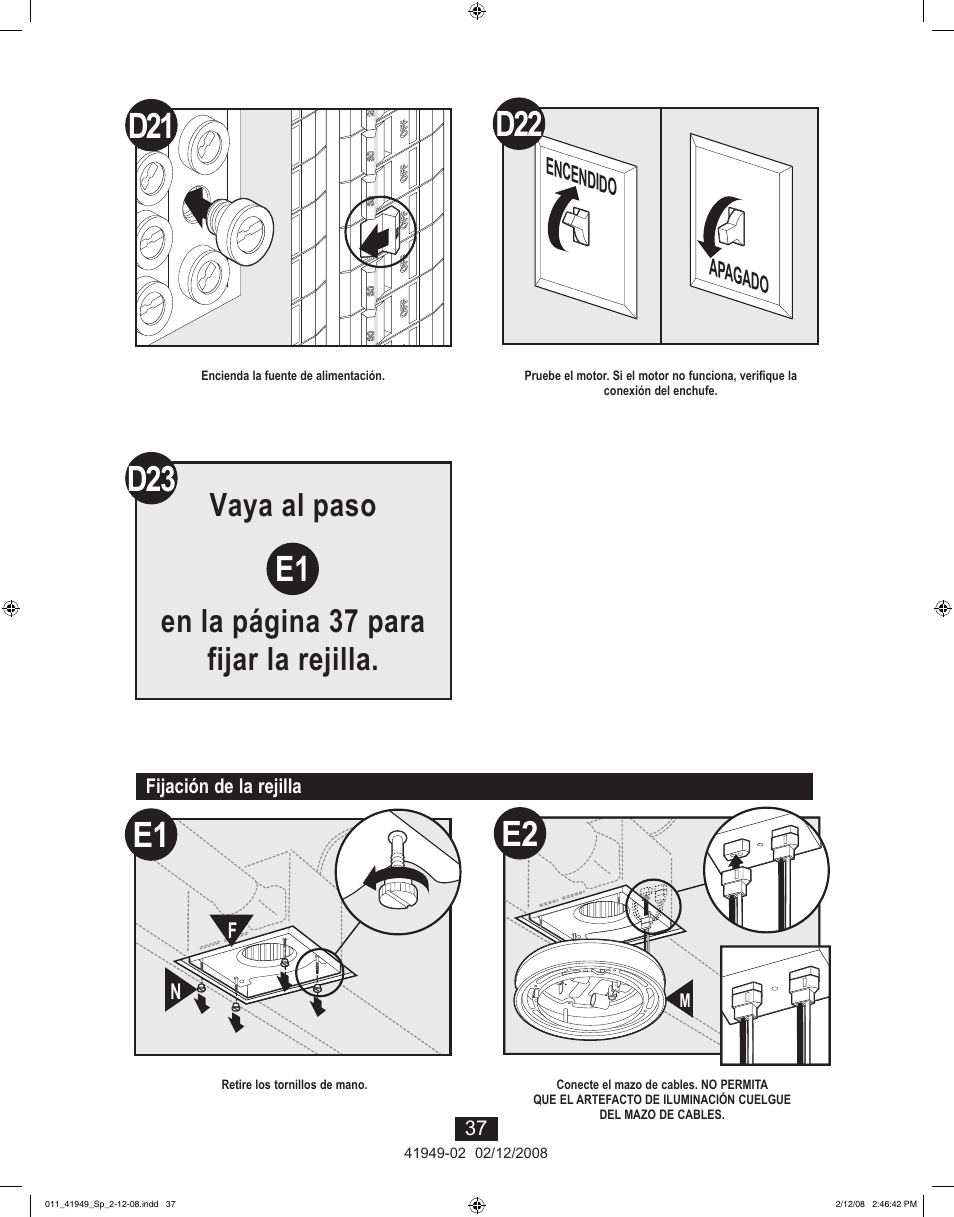 Vaya al paso en la página 37 para fijar la rejilla | Hunter Fan 41949-01 User Manual | Page 37 / 40