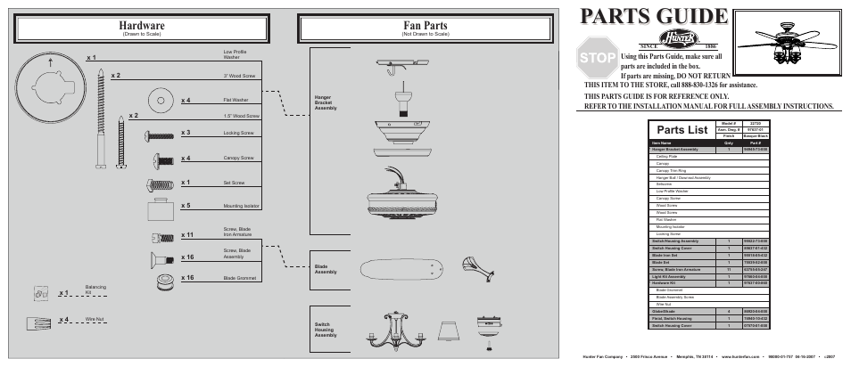 Hunter Fan 22720 User Manual | 2 pages