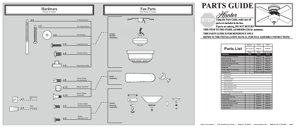 Hunter Fan 22376 User Manual | 2 pages