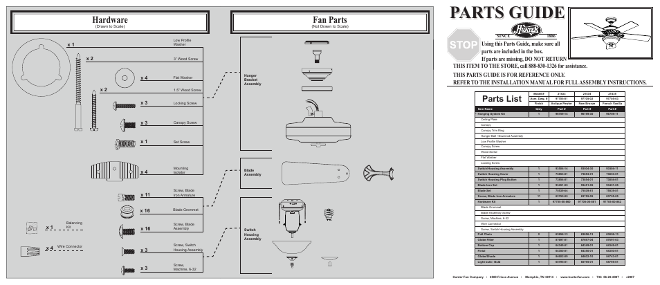 Hunter Fan 21434 User Manual | 2 pages