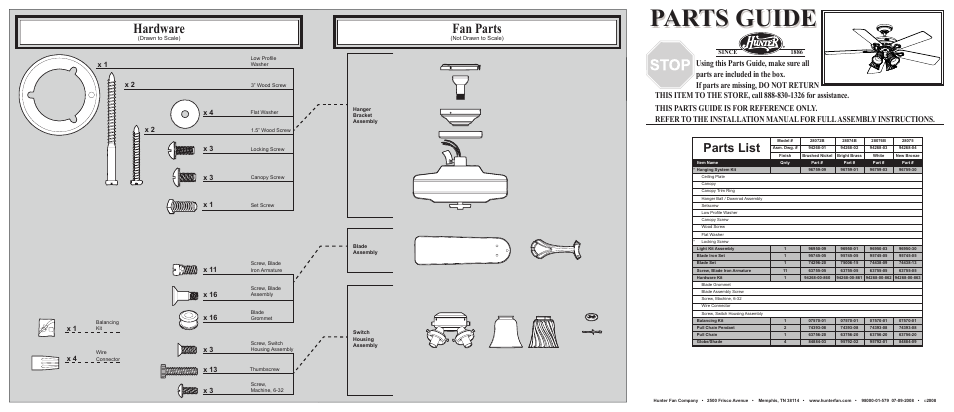 Hunter Fan 28076B User Manual | 2 pages