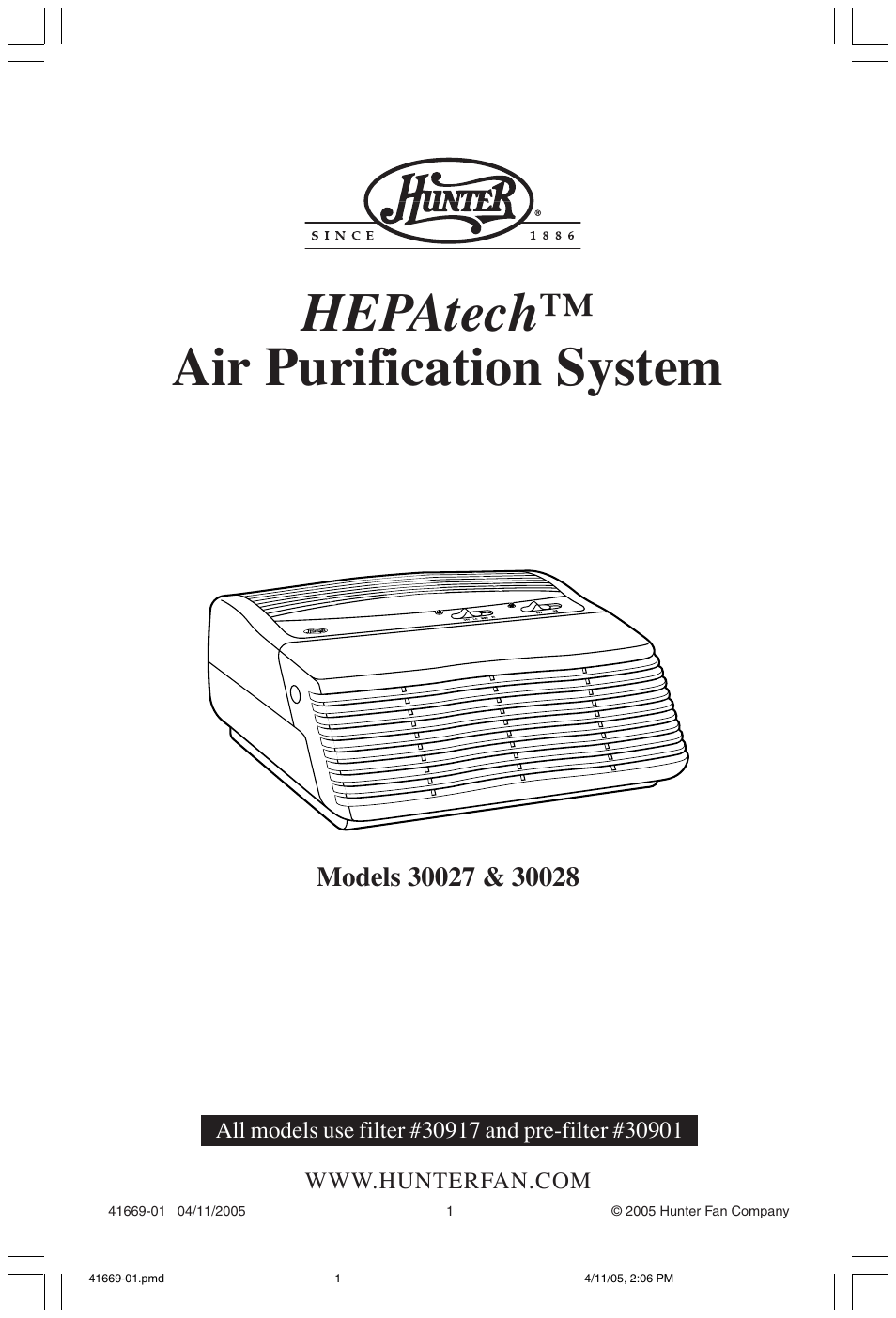 Hunter Fan 30028 User Manual | 6 pages