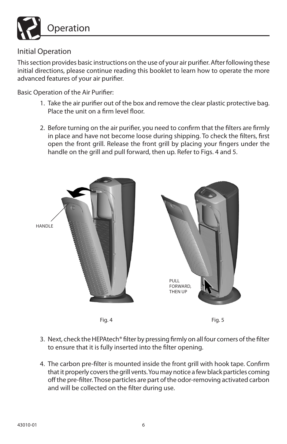 Operation, Initial operation | Hunter Fan 30721A User Manual | Page 6 / 18