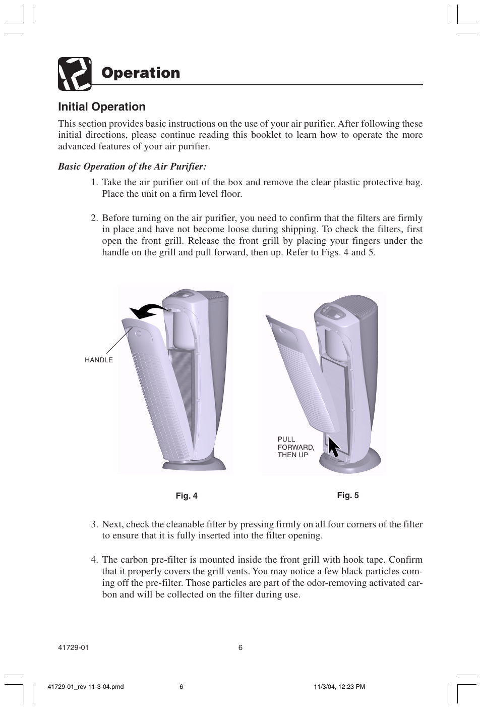 Operation, Initial operation | Hunter Fan 30755 User Manual | Page 6 / 18