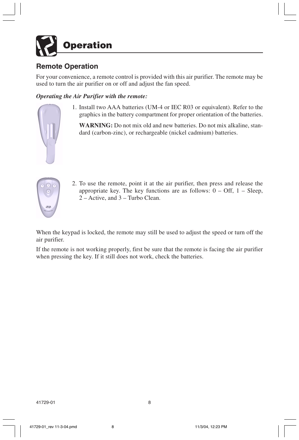 Operation, Remote operation | Hunter Fan 30755 User Manual | Page 8 / 18