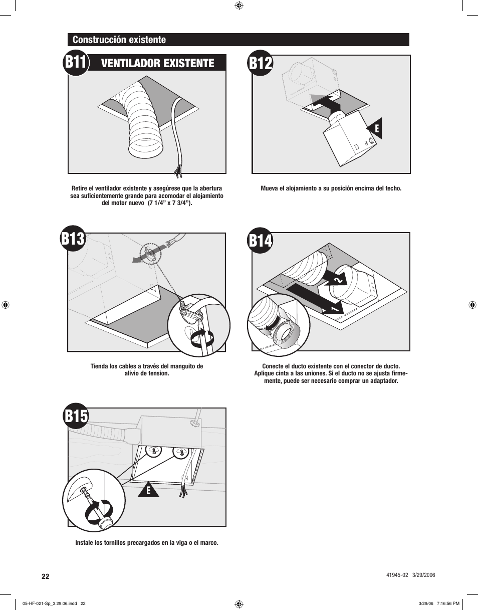 B12 b13, Ventilador existente | Hunter Fan 82003 User Manual | Page 22 / 28