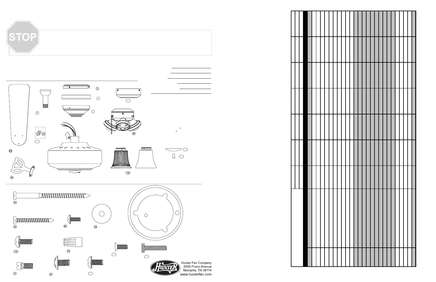 Hunter Fan 20434A User Manual | 2 pages