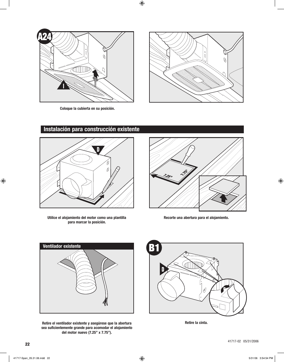 Instalación para construcción existente | Hunter Fan SPA SELECT 90051 User Manual | Page 22 / 28