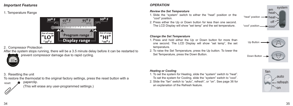 Lo” “hi, Display range, Program range | Hunter Fan 43168 User Manual | Page 18 / 21