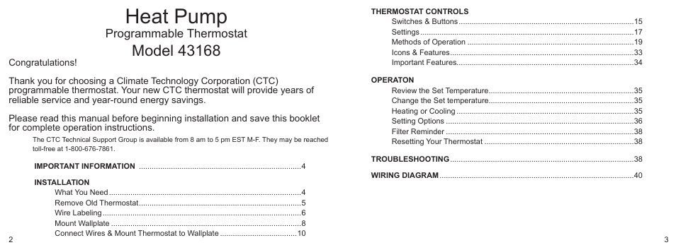 Heat pump, Programmable thermostat | Hunter Fan 43168 User Manual | Page 2 / 21