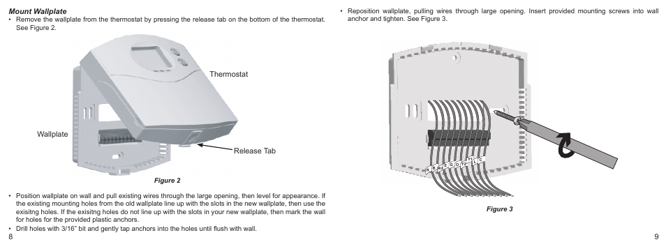 89 mount wallplate, Release tab, Wallplate thermostat | Hunter Fan 43168 User Manual | Page 5 / 21