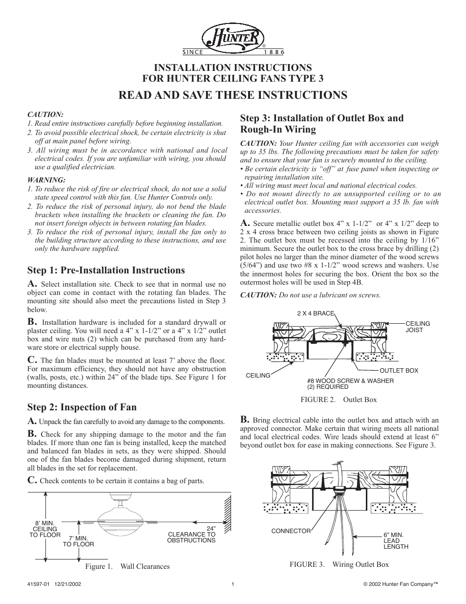 Hunter Fan 41597-01 User Manual | 7 pages