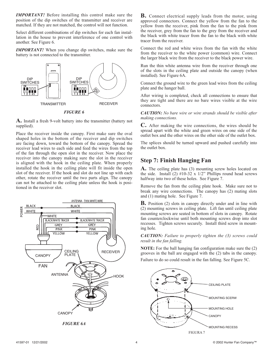 Step 7: finish hanging fan a | Hunter Fan 41597-01 User Manual | Page 4 / 7