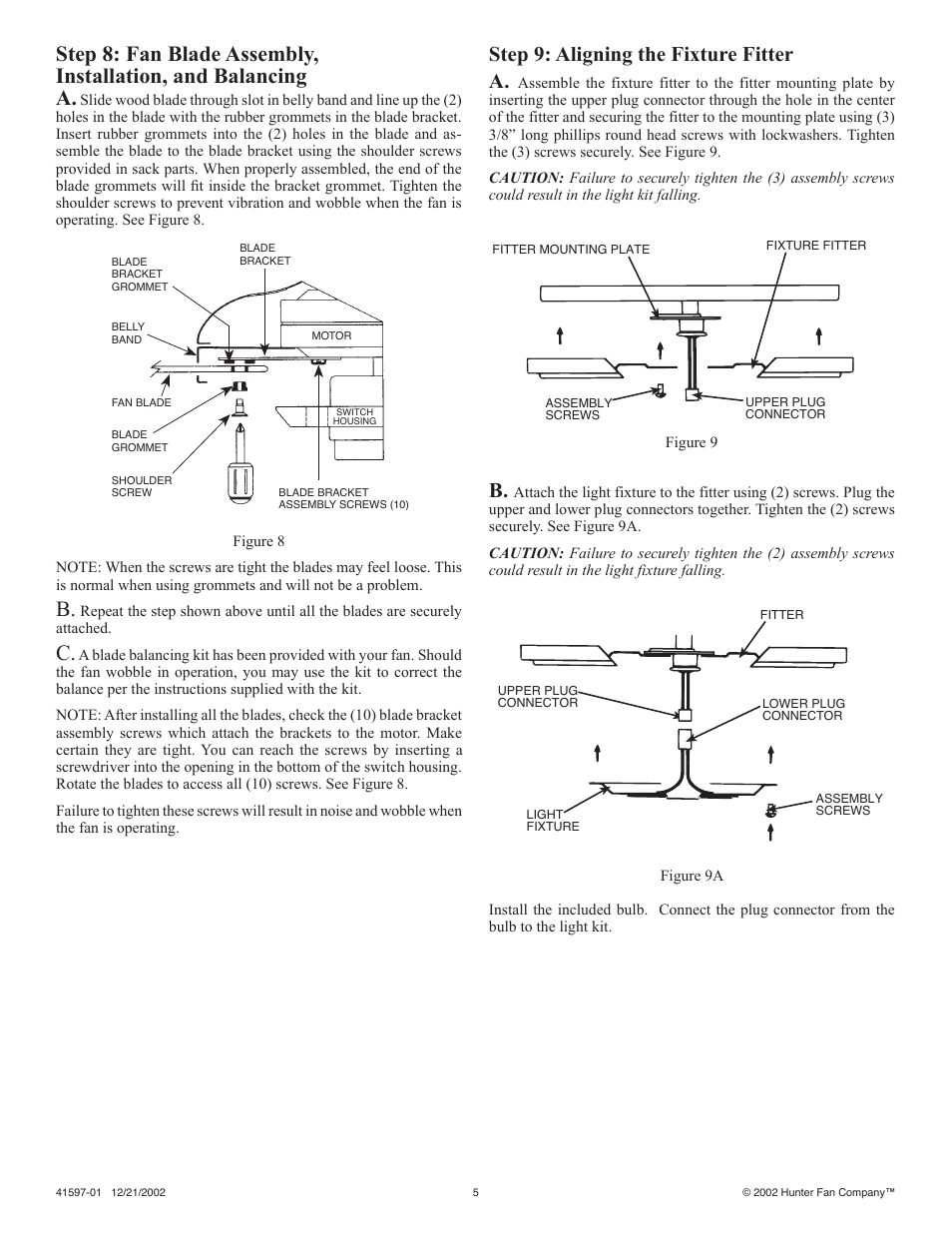 Step 9: aligning the fixture fitter a | Hunter Fan 41597-01 User Manual | Page 5 / 7