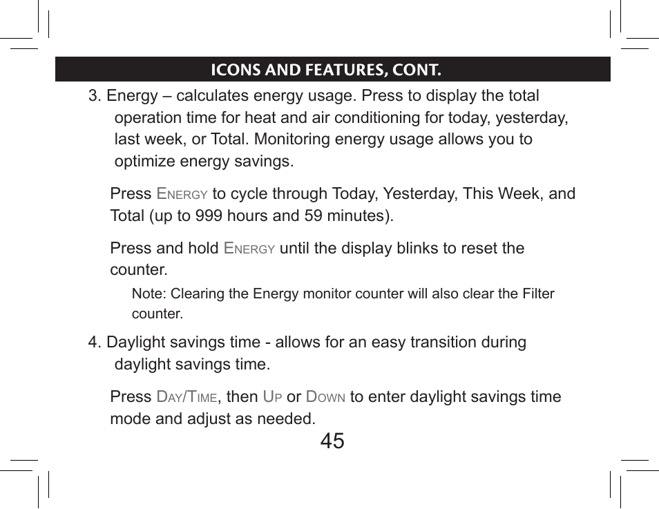 Icons and features, cont | Hunter Fan 44377W User Manual | Page 45 / 64