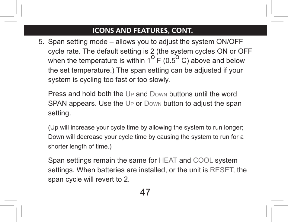 Icons and features, cont | Hunter Fan 44377W User Manual | Page 47 / 64