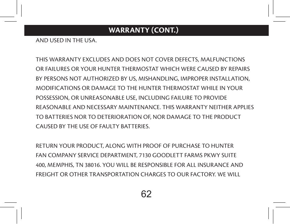 Hunter Fan 44377W User Manual | Page 62 / 64