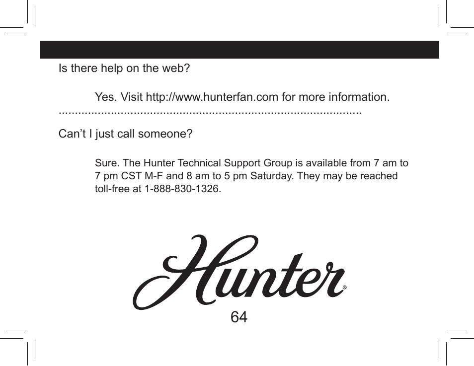 Hunter Fan 44377W User Manual | Page 64 / 64