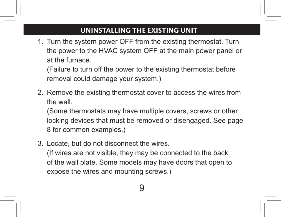 Uninstalling the existing unit | Hunter Fan 44377W User Manual | Page 9 / 64