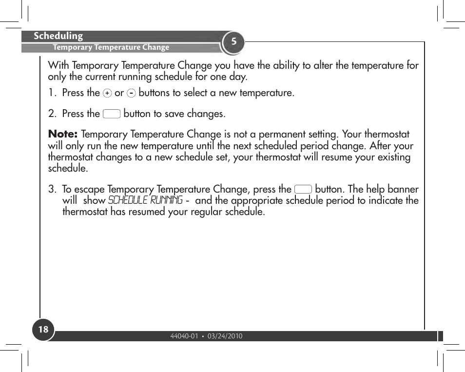 Temporary temperature change | Hunter Fan 44905 User Manual | Page 18 / 54