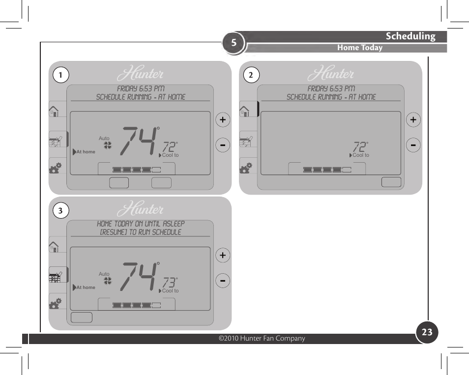 Scheduling, Home today | Hunter Fan 44905 User Manual | Page 23 / 54