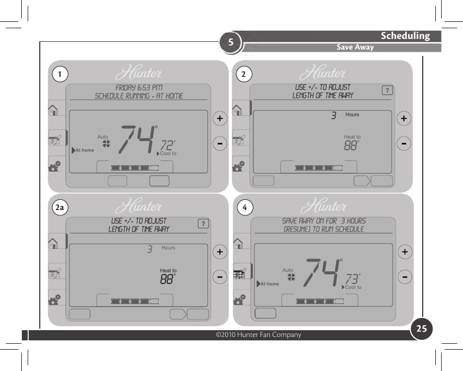 Scheduling, Save away | Hunter Fan 44905 User Manual | Page 25 / 54