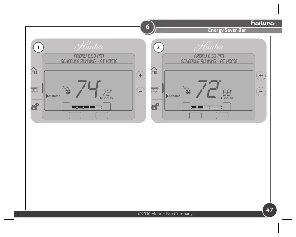 Features, Energy saver bar | Hunter Fan 44905 User Manual | Page 47 / 54