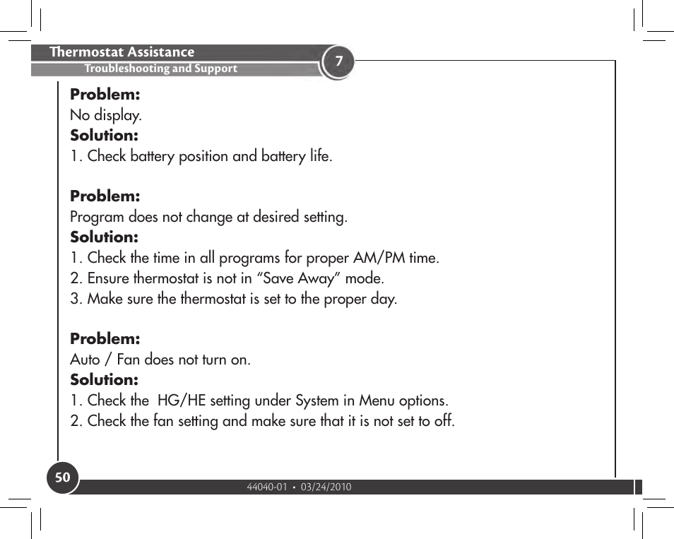 Thermostat assistance, Troubleshooting and support | Hunter Fan 44905 User Manual | Page 50 / 54