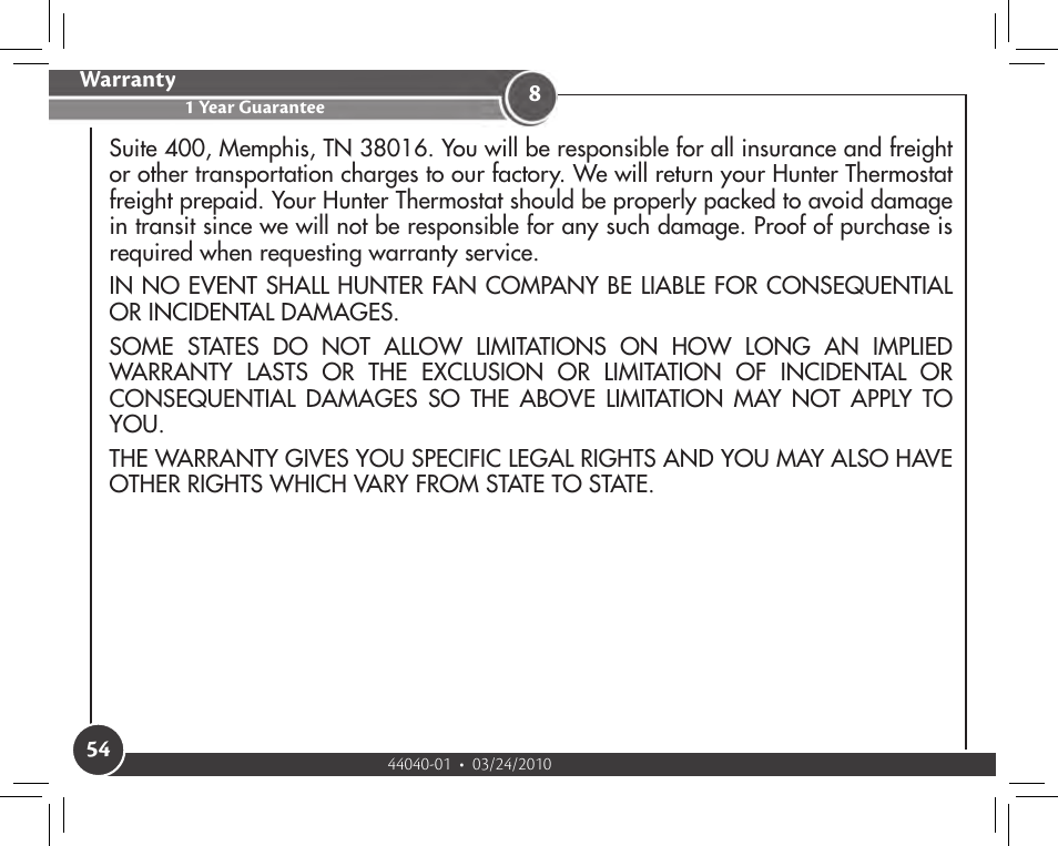 Hunter Fan 44905 User Manual | Page 54 / 54
