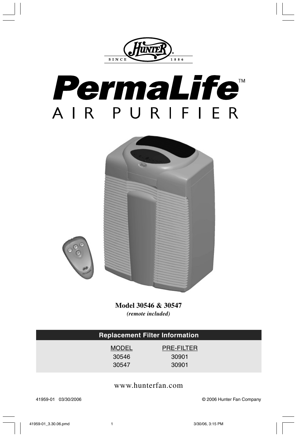 Hunter Fan 30547 User Manual | 26 pages
