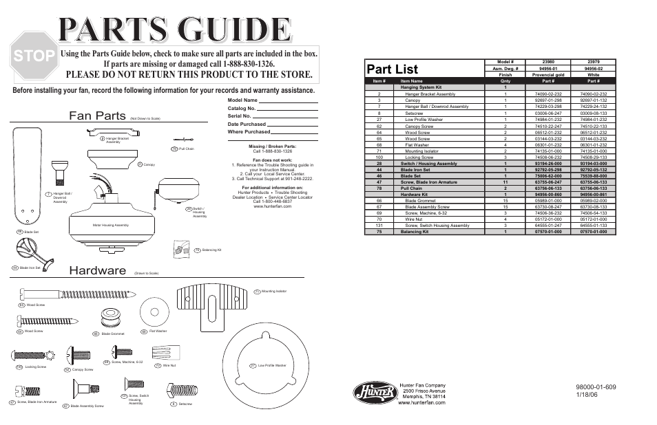 Hunter Fan 23980 User Manual | 4 pages