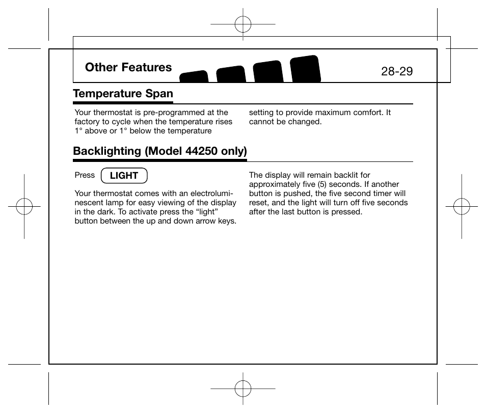 Other features 28-29, Temperature span | Hunter Fan 44250 User Manual | Page 28 / 34
