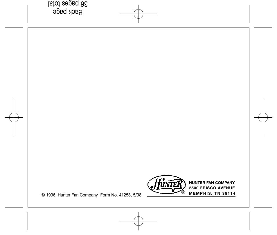 Back page 36 pages total | Hunter Fan 44250 User Manual | Page 34 / 34