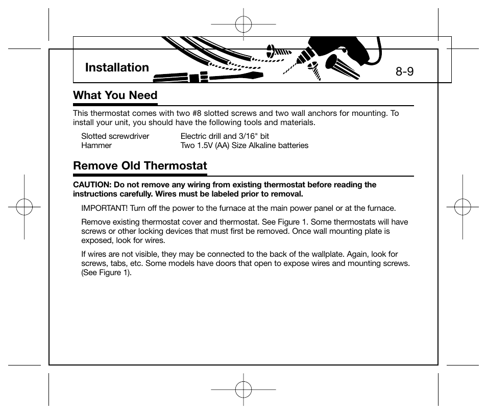 9 installation, What you need remove old thermostat | Hunter Fan 44250 User Manual | Page 8 / 34