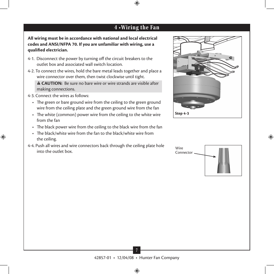 4 •wiring the fan | Hunter Fan 21322 User Manual | Page 7 / 15