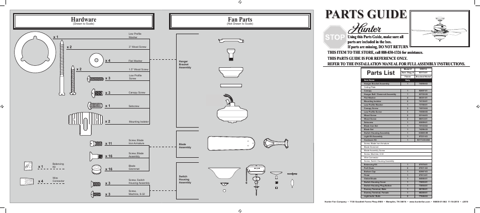 Hunter Fan 20531A User Manual | 2 pages