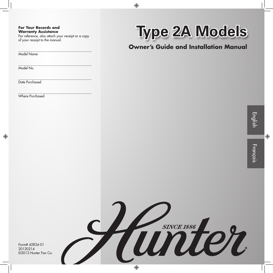 Hunter Fan 2A User Manual | 18 pages