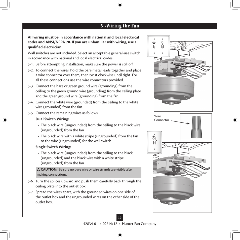 5 •wiring the fan | Hunter Fan 2A User Manual | Page 10 / 18