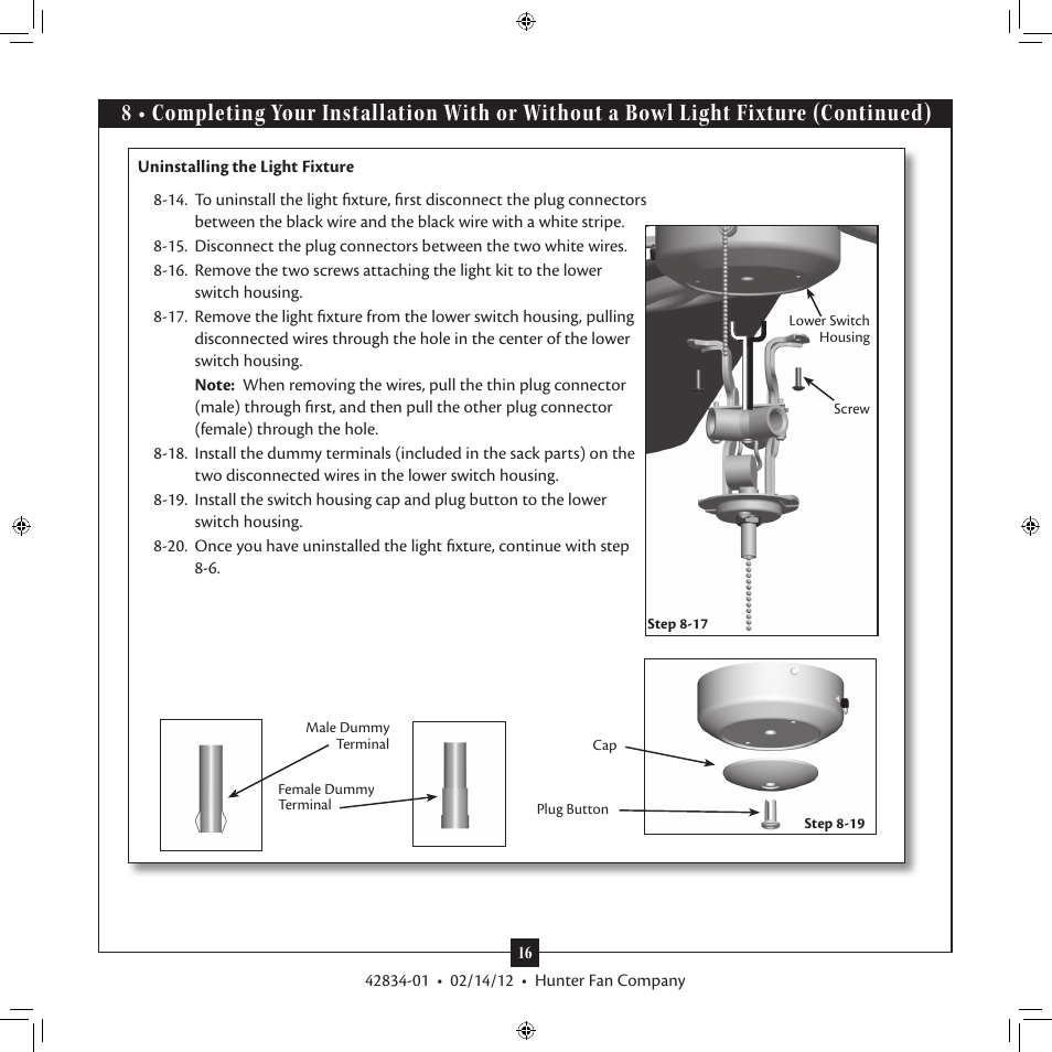 Hunter Fan 2A User Manual | Page 16 / 18